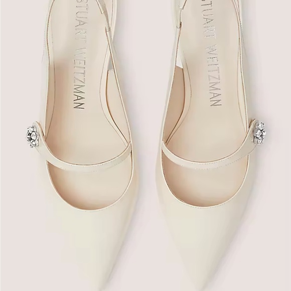 Stuart Weitzman Crystal Fleur 50 Block Slingback / White Wedding Shoe - Picture 3 of 9